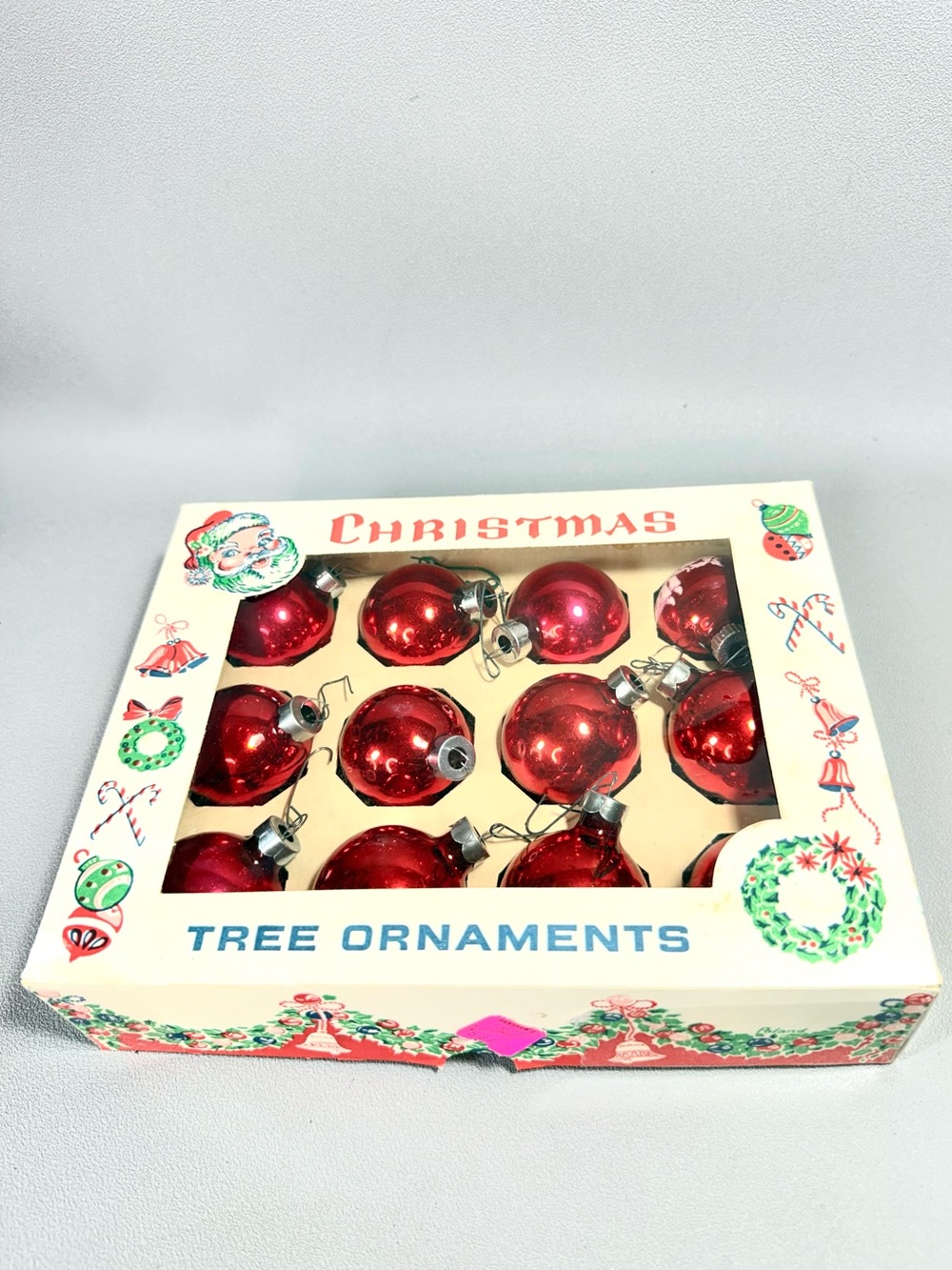 Vintage Red Set of 12 Glass Holiday Ornaments